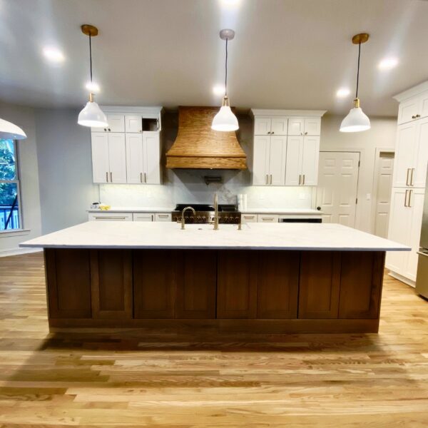 Stained custom wood range hood cover