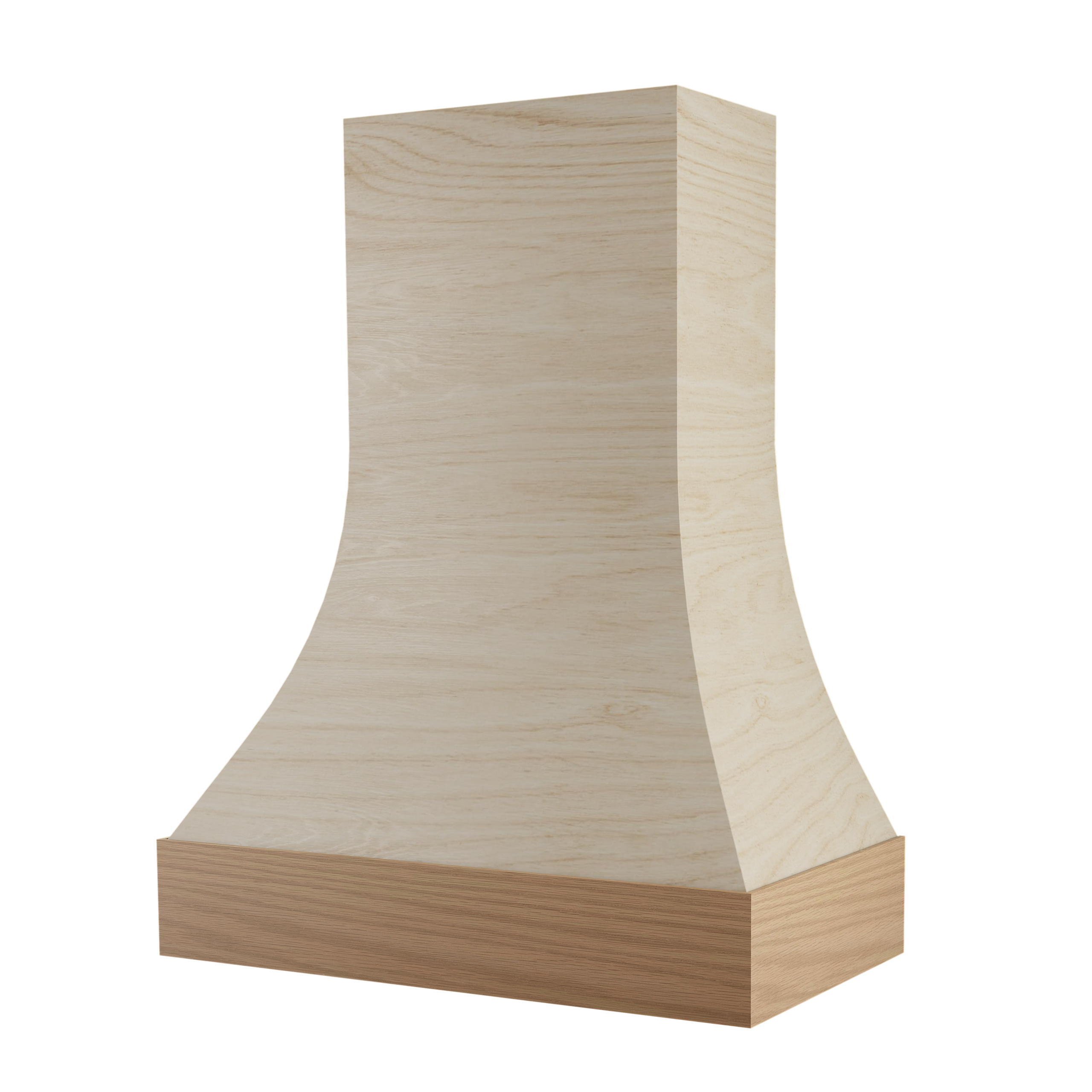 Heritage maple and white oak trimless custom wood range hood