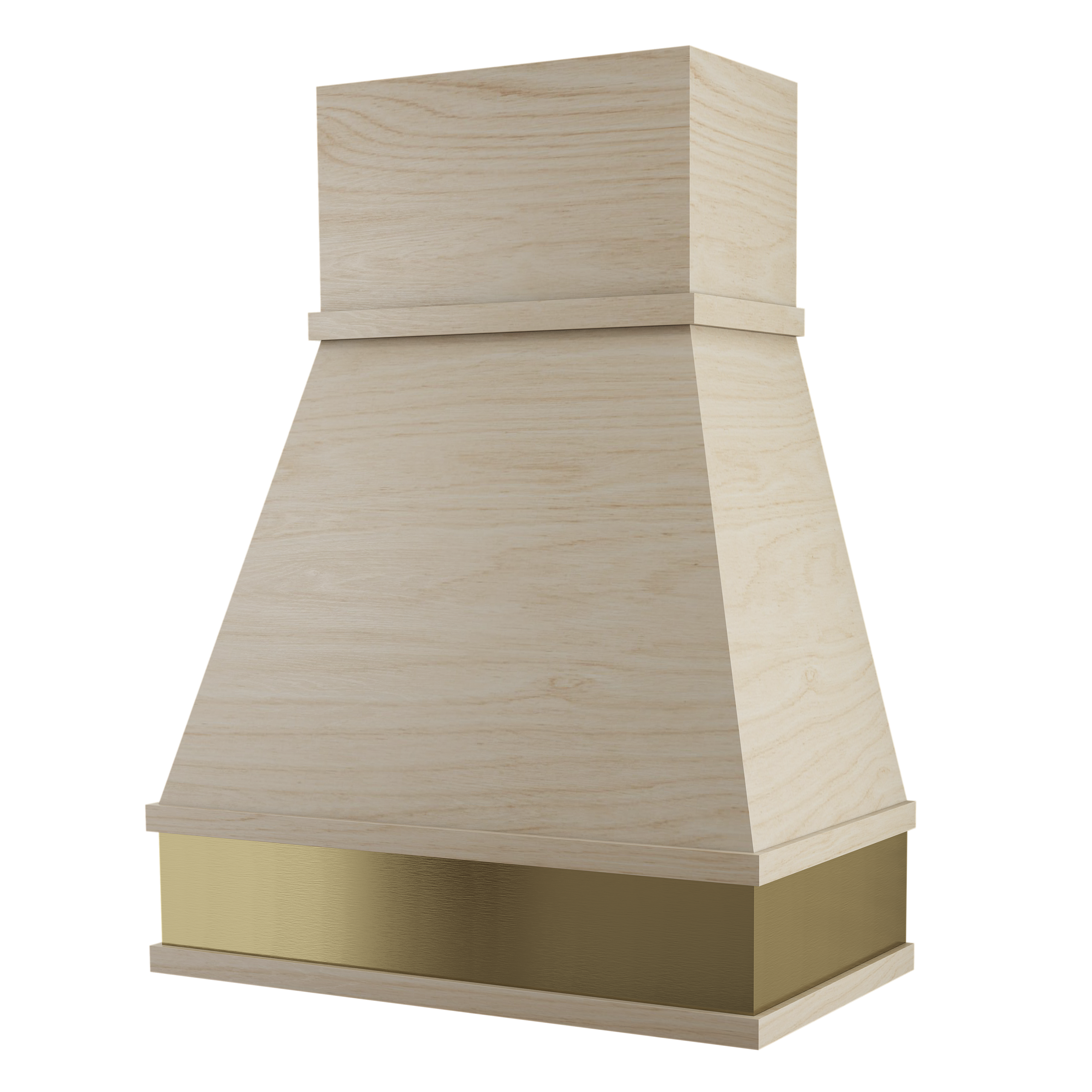 Pyramid maple range hood with gold apron accent