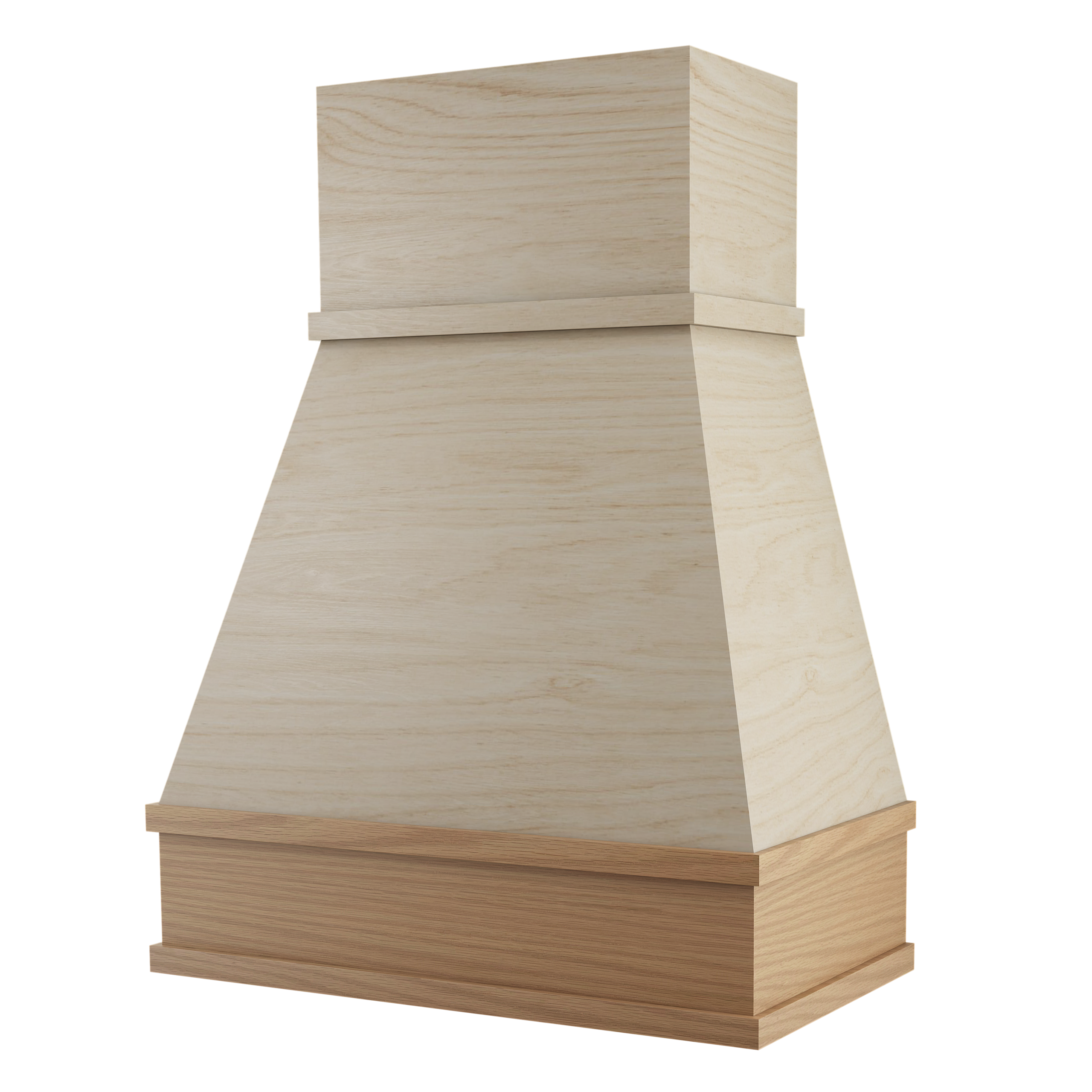 Pyramid maple and white oak trimmed custom wood range hood